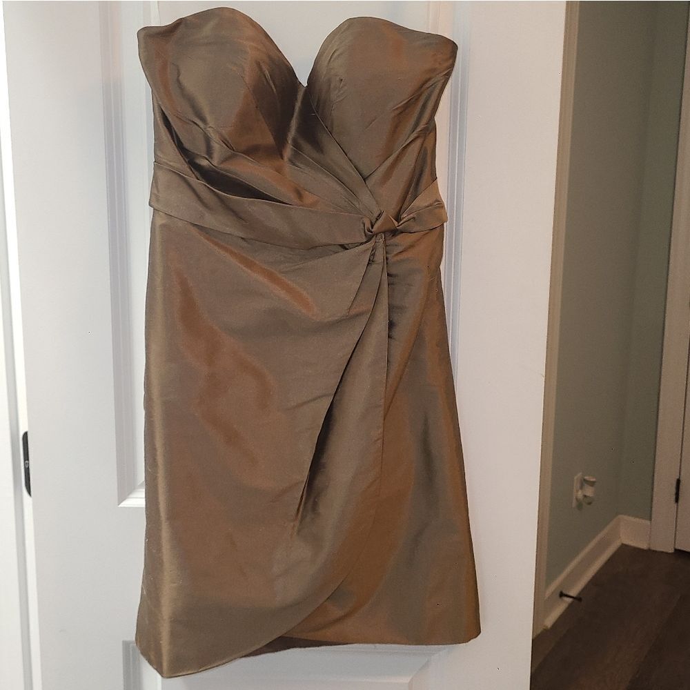 Alfred Angelo Brown Shiny Silk Strapless Cocktail Dress - Picture 5 of 11